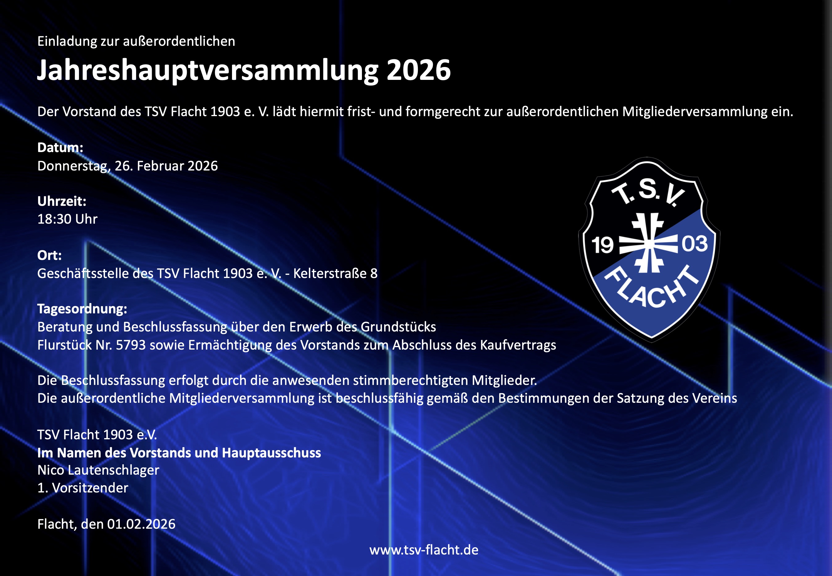 News vom Vorstand des TSV Flacht